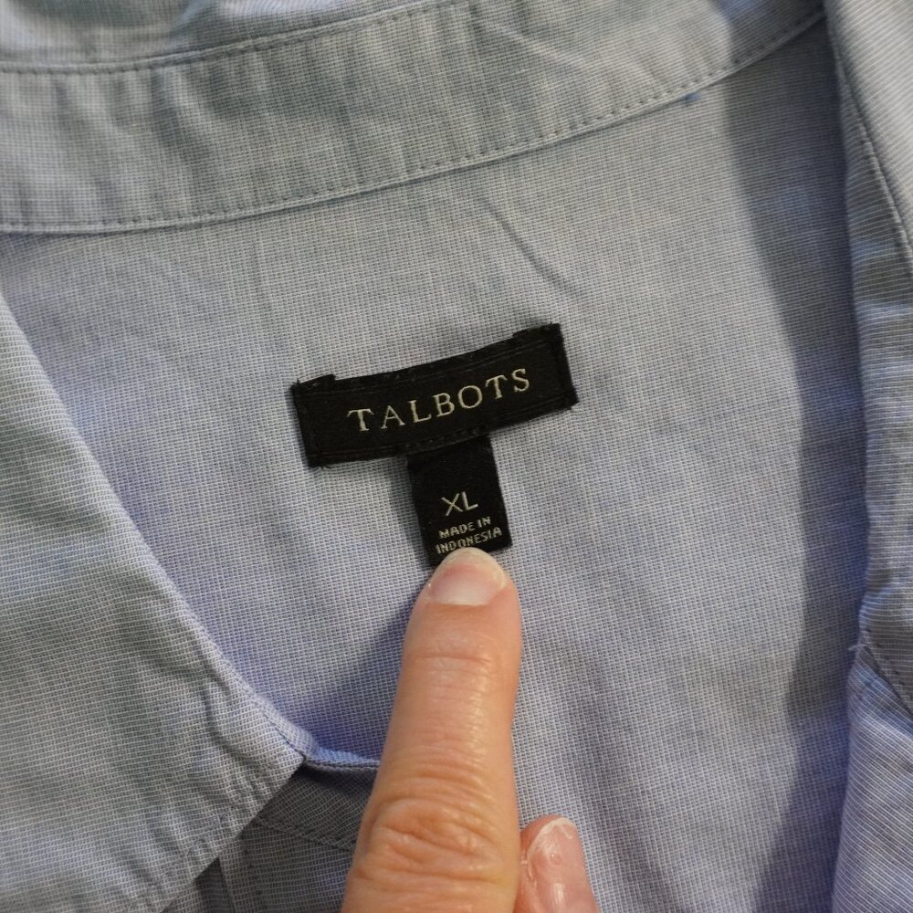 Talbots Poplin Split Neck Shirt End on End - Collared V-Neck Cuffed Sleeve - Picture 5 of 8